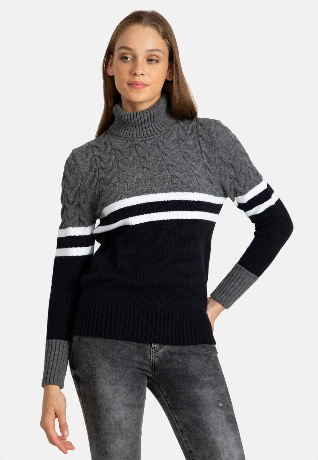 

Свитер Turtle Neck Jacey Quinn, цвет anthracite ecru navy