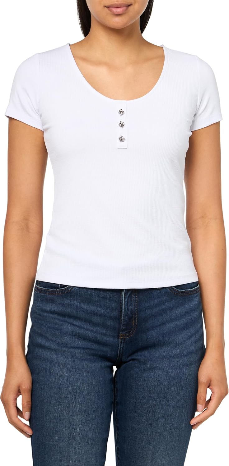 

GUESS Женская Футболка Karana Короткий Рукав Eco Sandwash Rib, Pure White, Белый, GUESS Женская Футболка Karana Короткий Рукав Eco Sandwash Rib, Pure White