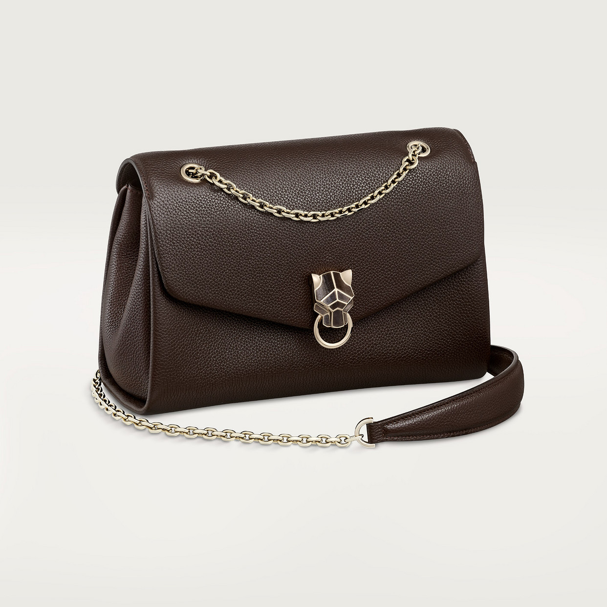 

Женская сумка через плечо Cartier Sac chaine petit modèle, Panthère Graphique de Cartier, телячья кожа коричневого цвета с зернистой отделкой