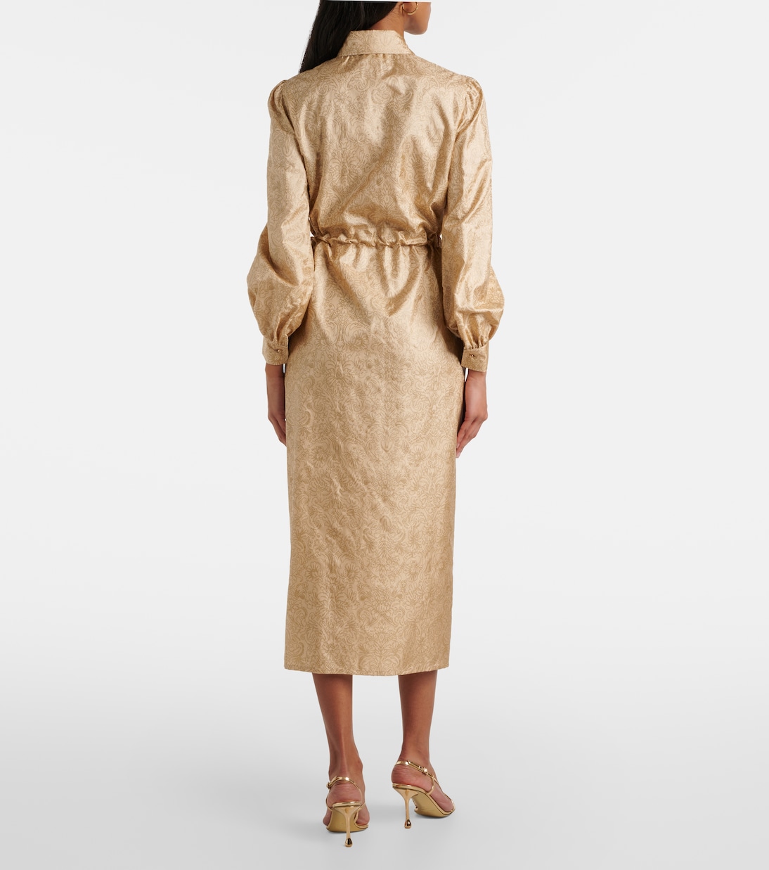 Длинное платье из шелкового твила с поясом в стиле обезьяны Max Mara, Albino Oro — фото 3