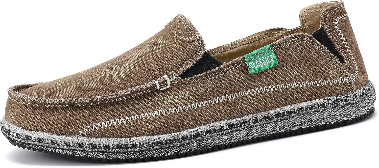 

Мужские слипоны VILOCY, повседневные холщовые лоферы, пляжные и корабельные туфли, винтажные плоские с нулевым перепадом, коричневый