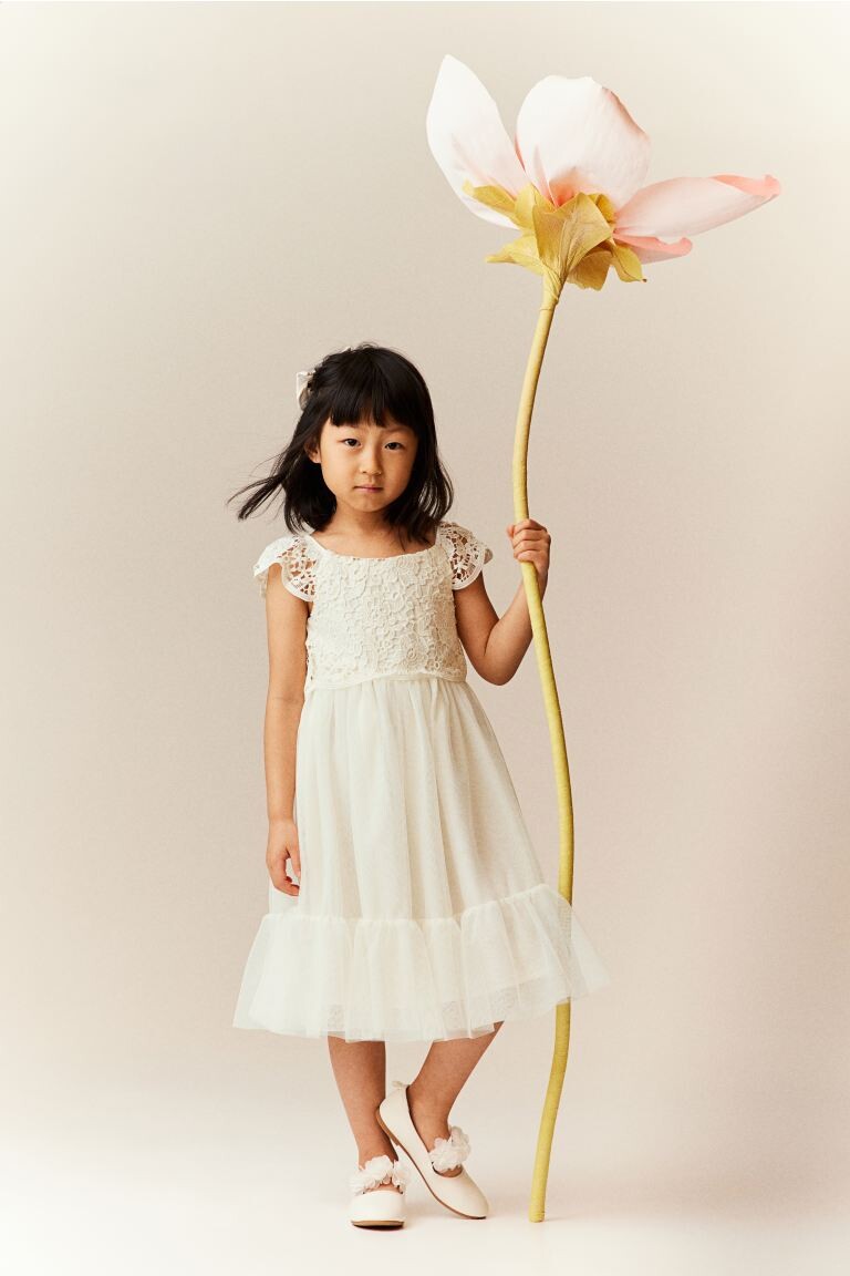 

Платье из тюля с кружевом H&M, белый