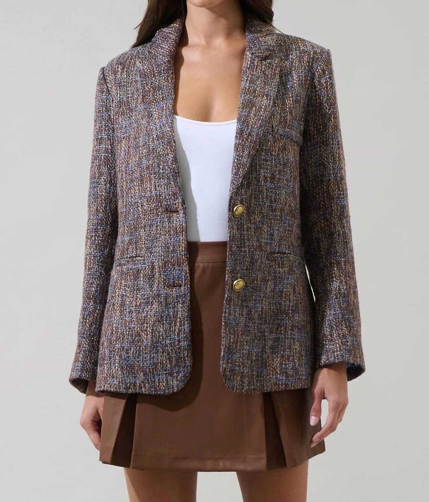 

SUGARLIPS Твидовый блейзер Serah Margaret коричнево-синего цвета