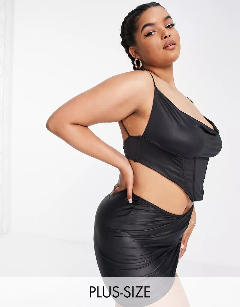 

Черный атласный корсетный лиф бикини ASOS Curve