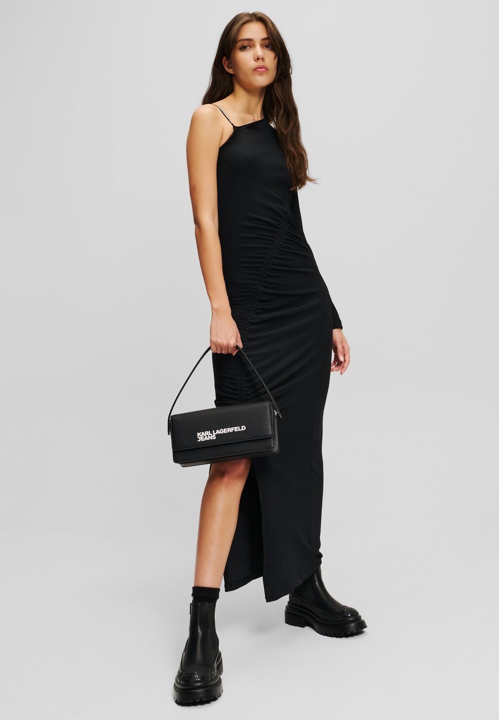 

Платье-джемпер ASYMMETRIC RUCHED MAXI Karl Lagerfeld Jeans, черный