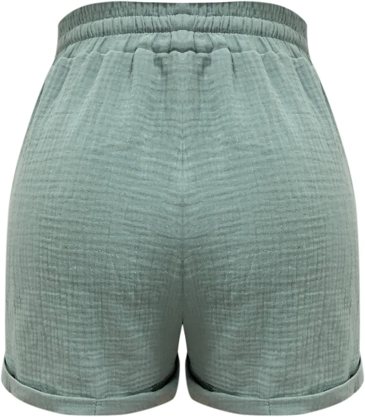 Шорты для активного отдыха, широкие, на поясе, Cotton-Linen Blend, Green — фото 4