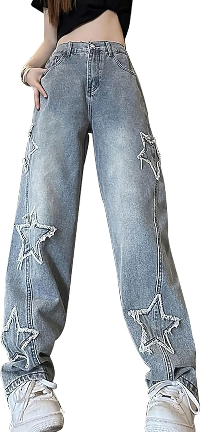 

Женские джинсы Star в стиле baggy cargo, прямые, с карманами Sunidol