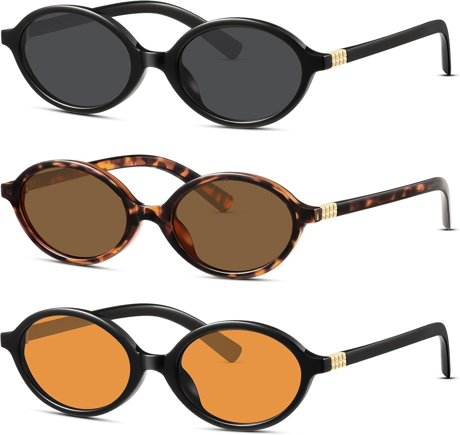 

Солнцезащитные очки KUGUAOK в стиле ретро, ​​овальные, для женщин, модные, в маленькой оправе, в стиле 90-х, с защитой от УФ-излучения, модные очки Y2k, 3pcs-black+leopard+yellow