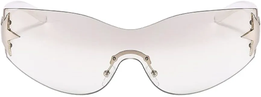 

Солнцезащитные очки Y2K для женщин и мужчин, модные очки-щитки в стиле 2000-х, обтекаемые, без оправы, с увеличенными цельными линзами Azoxus, Silver Clear