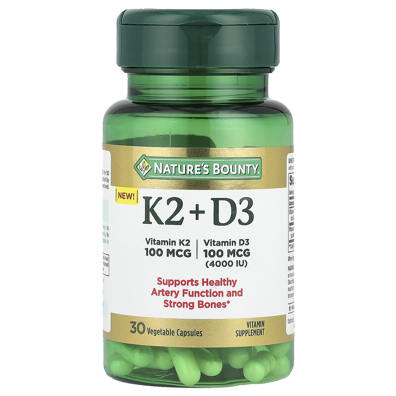 

Nature's Bounty, Витамин K2 + D3`` 30 растительных капсул