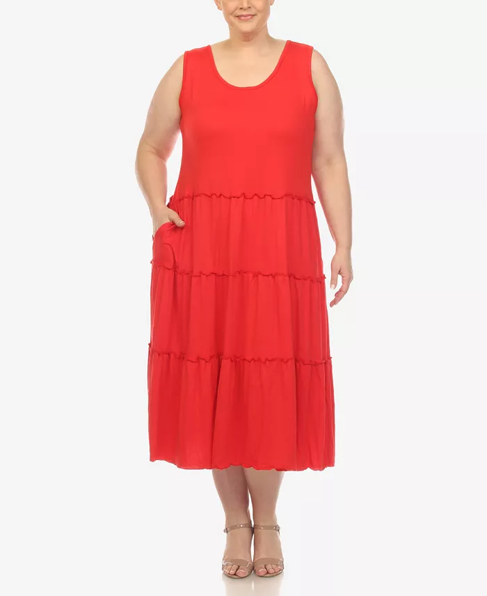 

Платье миди с круглым вырезом и ярусами, plus size White Mark, красный