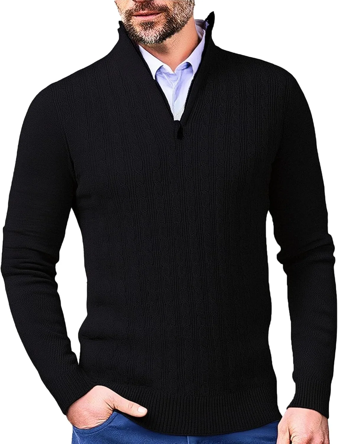 

Мужской полуводолазный свитер с молнией Slim Fit и узором "Twist" DGHM-JLMY