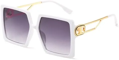 

Женские солнцезащитные очки большого размера 2027 года, модные квадратные очки для женщин, прямоугольные очки, защита от ультрафиолета UV400 MTZJH, White-grey