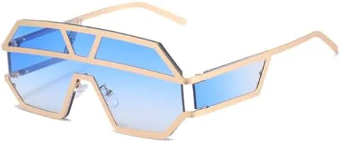 

Женские солнцезащитные очки без оправы из сплава, модные, большие, цельные, мужские солнцезащитные очки в стиле ретро, ​​черные и коричневые цвета MTZJH, C7gold-blue