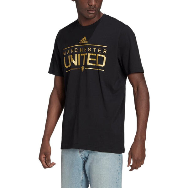 Футболка adidas Manchester United Soccer/Football Sports Alphabet Printing Solid Color Short Sleeve Black, черный — фото 3