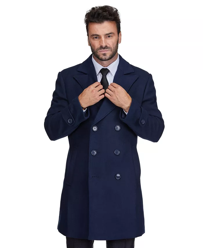 

Мужское двубортное пальто из шерстяной смеси Pea Coat Dress Peacoat Braveman, синий