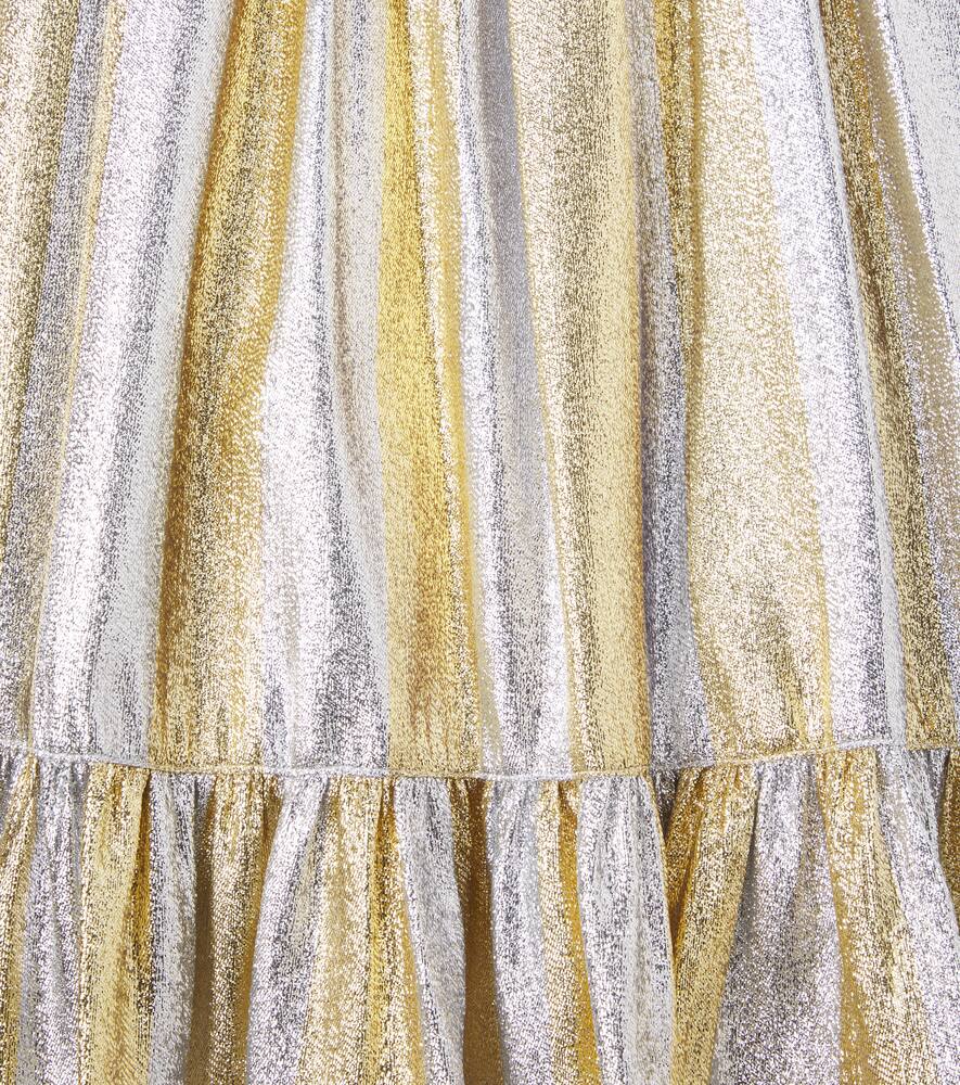 Полосатое платье из ламе и органзы Stella McCartney Kids, Oro/Argento — фото 2