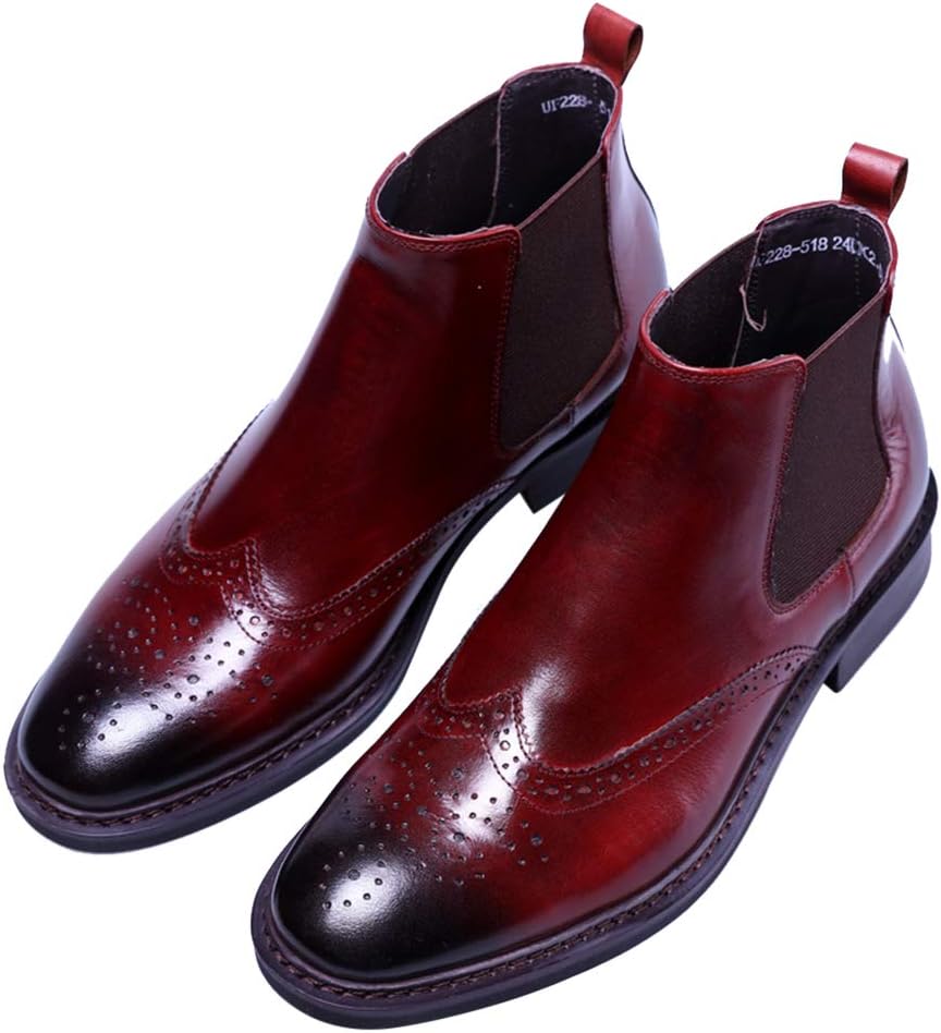 

Мужские кожаные ботинки Santimon Brogue Wing Tip Chelsea на шнуровке черного и красного цвета