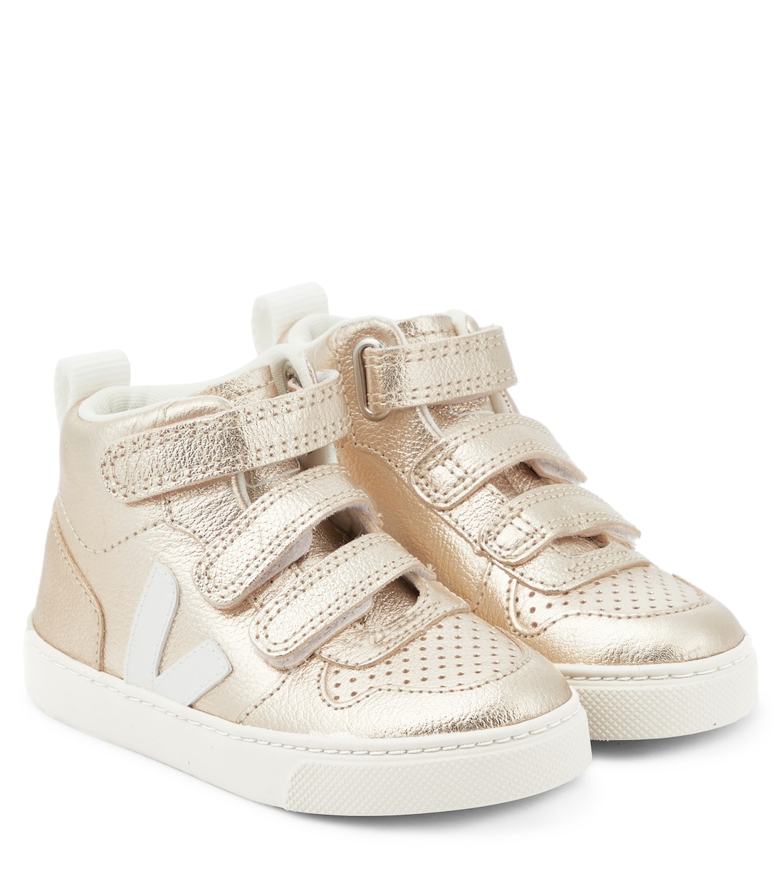 

Кроссовки V-10 Mid из металлизированной кожи Veja Kids, Platine_white