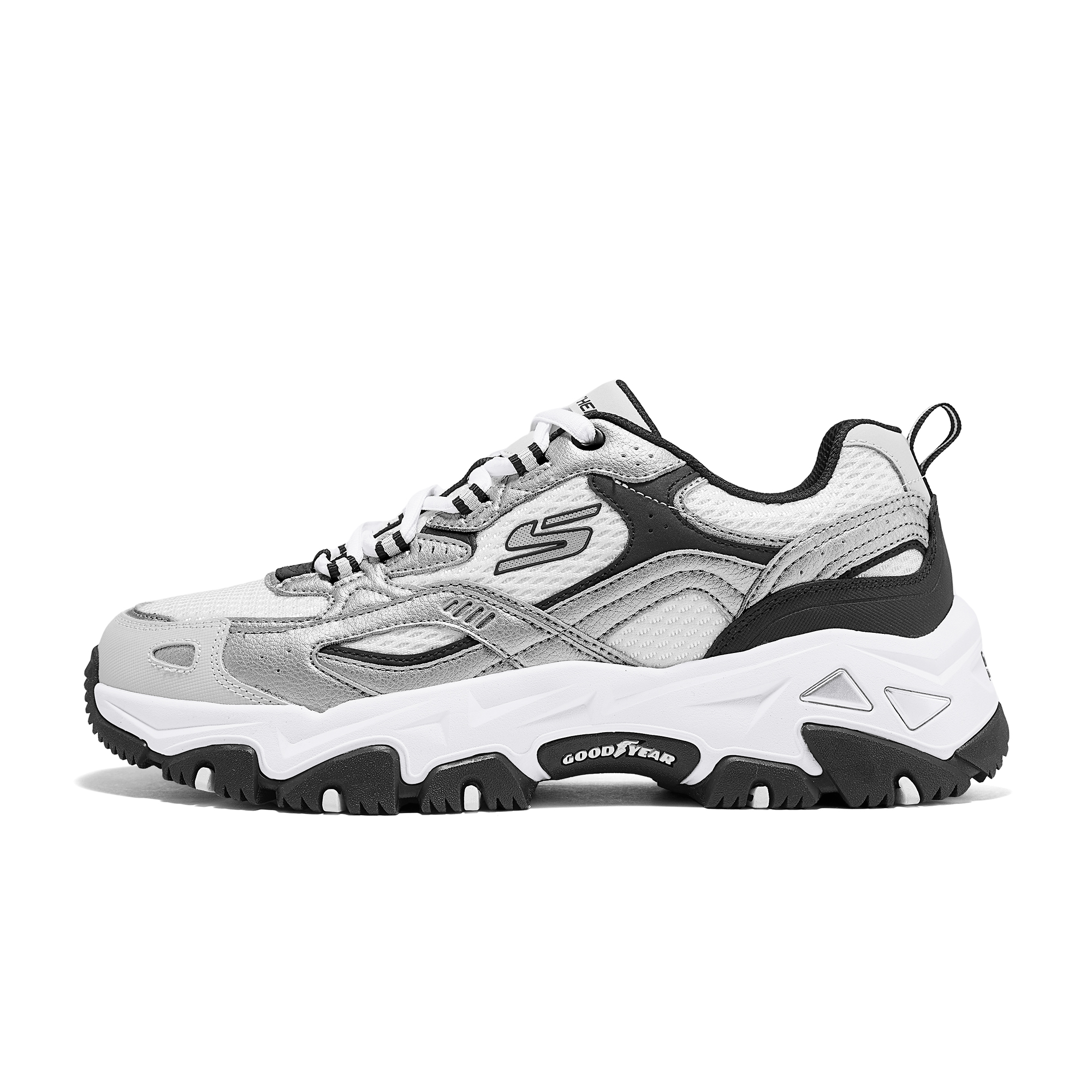 

Skechers Износостойкие дышащие низкие кроссовки Cloud Island для активного отдыха, мужские, серебристо-черные
