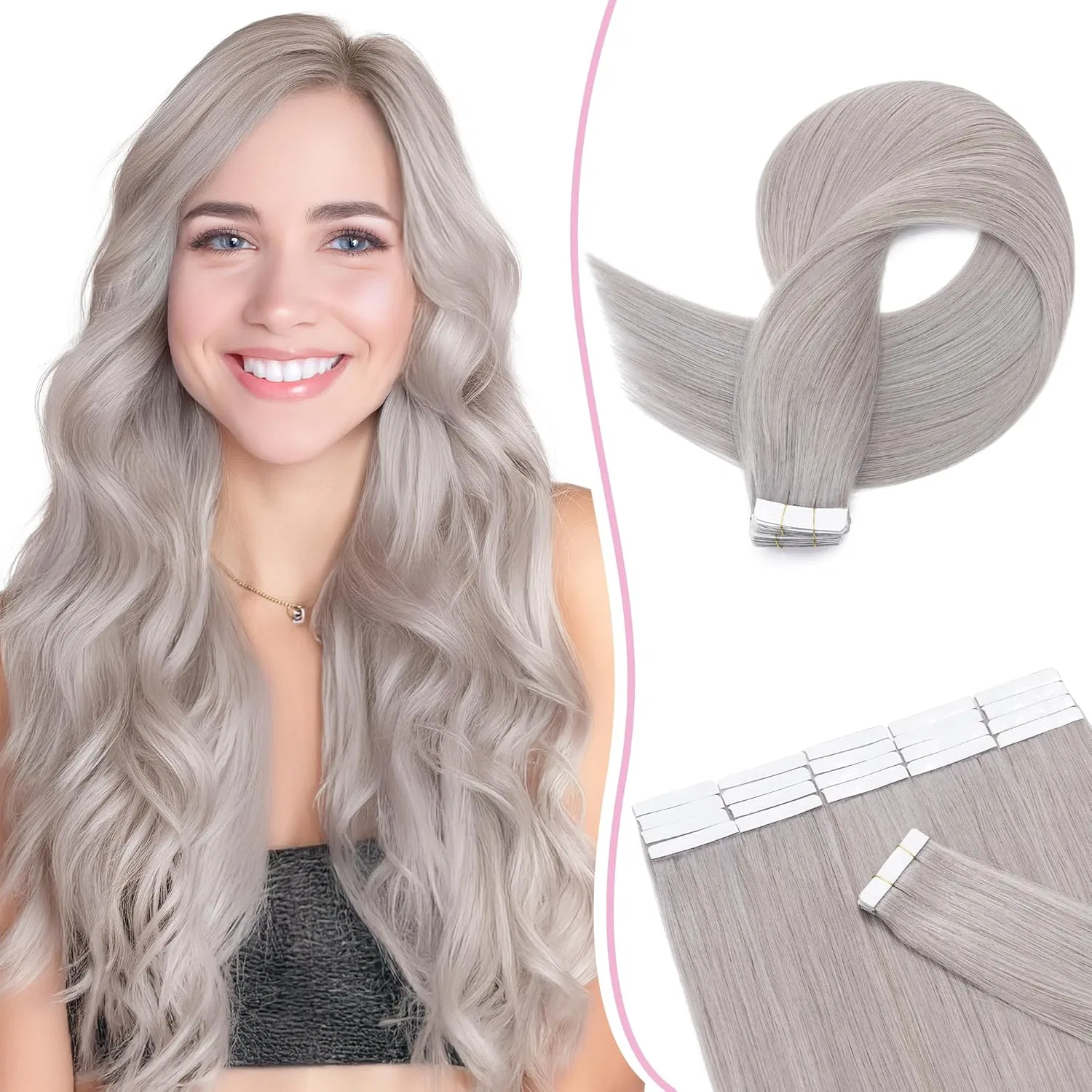 Накладные волосы на лентах для наращивания, 20 штук, 55 см Sego Pro, #Silver