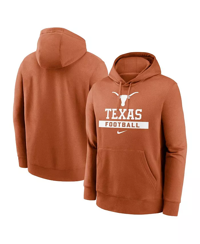 

Мужская флисовая толстовка с капюшоном Texas Orange Texas Longhorns Football Stack Club Nike
