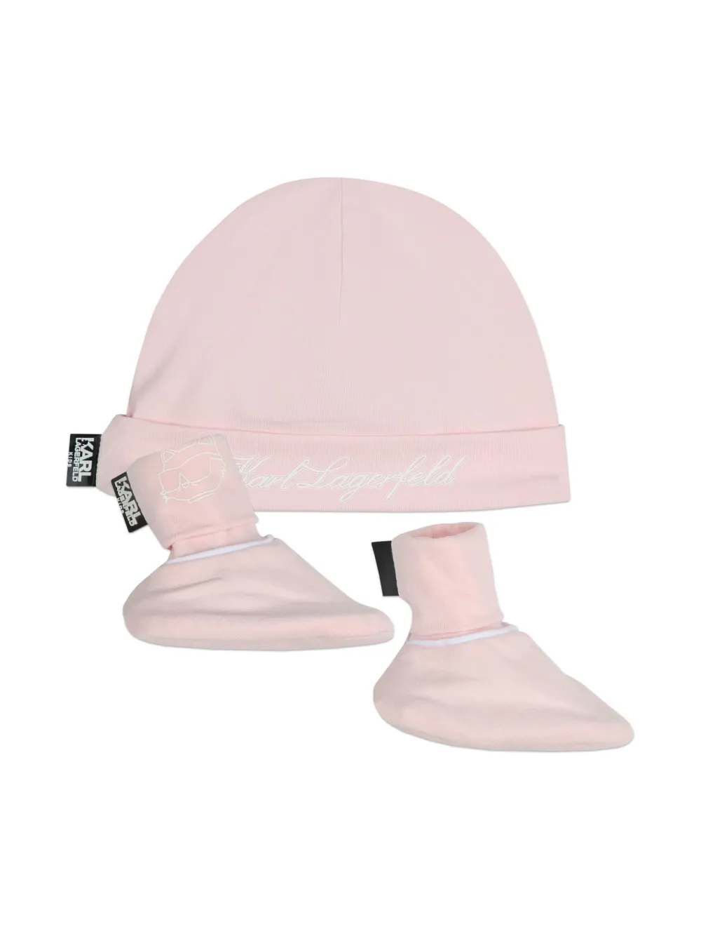 

Комплект из шапки и пинеток с вышитым логотипом Karl Lagerfeld Kids, розовый