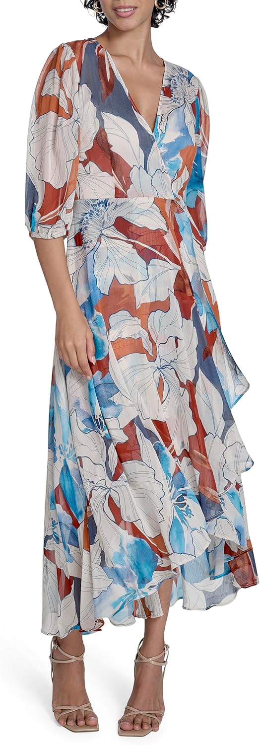 

Женское повседневное платье Calvin Klein из шифона с рукавами-фонариками, Oxford Multi