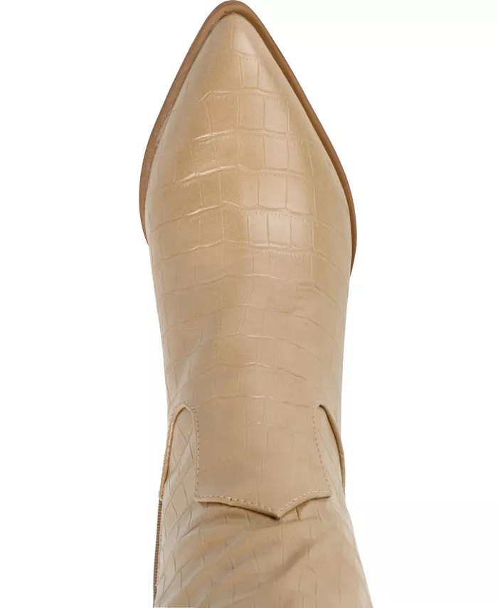 Женские высокие сапоги Therese Extra Wide Calf на устойчивом каблуке Journee Collection, коричневый/бежевый — фото 4