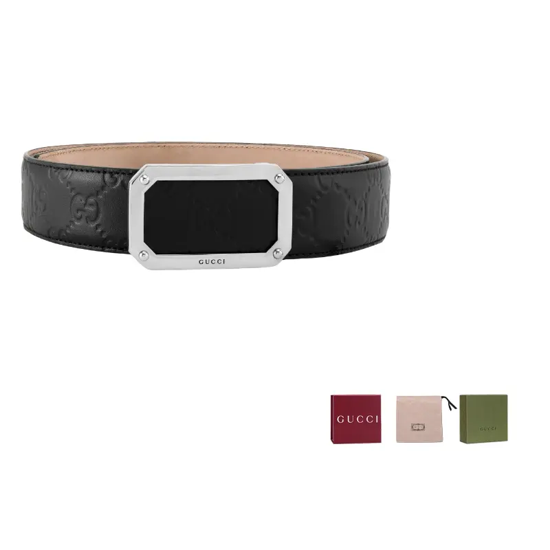 

Кожаный ремень Signature с прямоугольной пряжкой GUCCI, черный