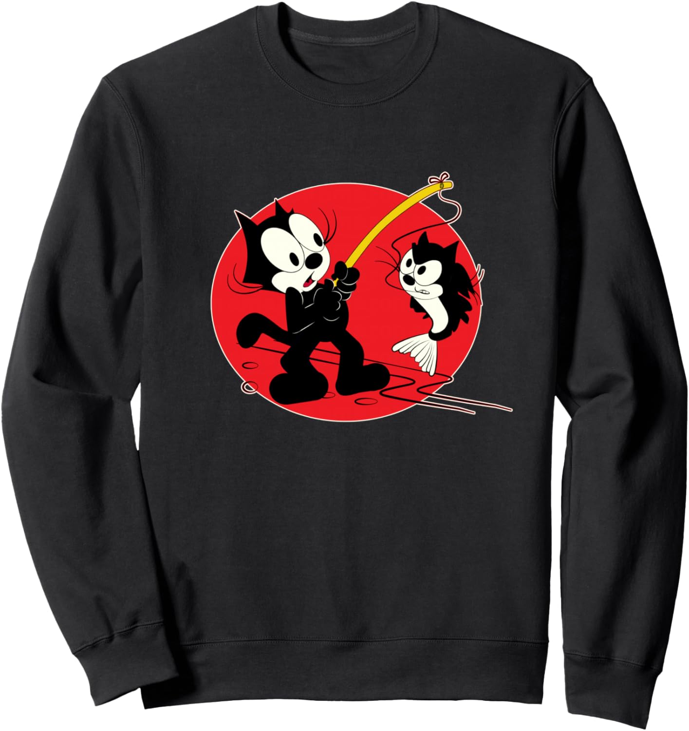 

Футболка с изображением мультяшного кота Феликса, рыбака и рыбы в винтажном стиле Fishing Catfish Felix Cat Cartoon Super Retro Vibe, черный