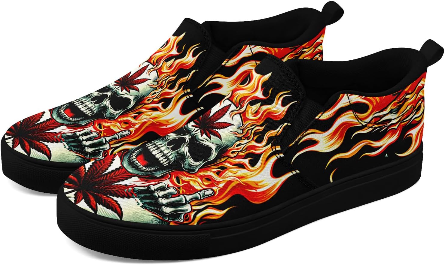 

Стильные слипоны AWSOLE с черепом и цветами из канвы для мужчин и женщин, модные, удобные, легкие кроссовки на плоской подошве, черный/оранжевый/серый/бежевый