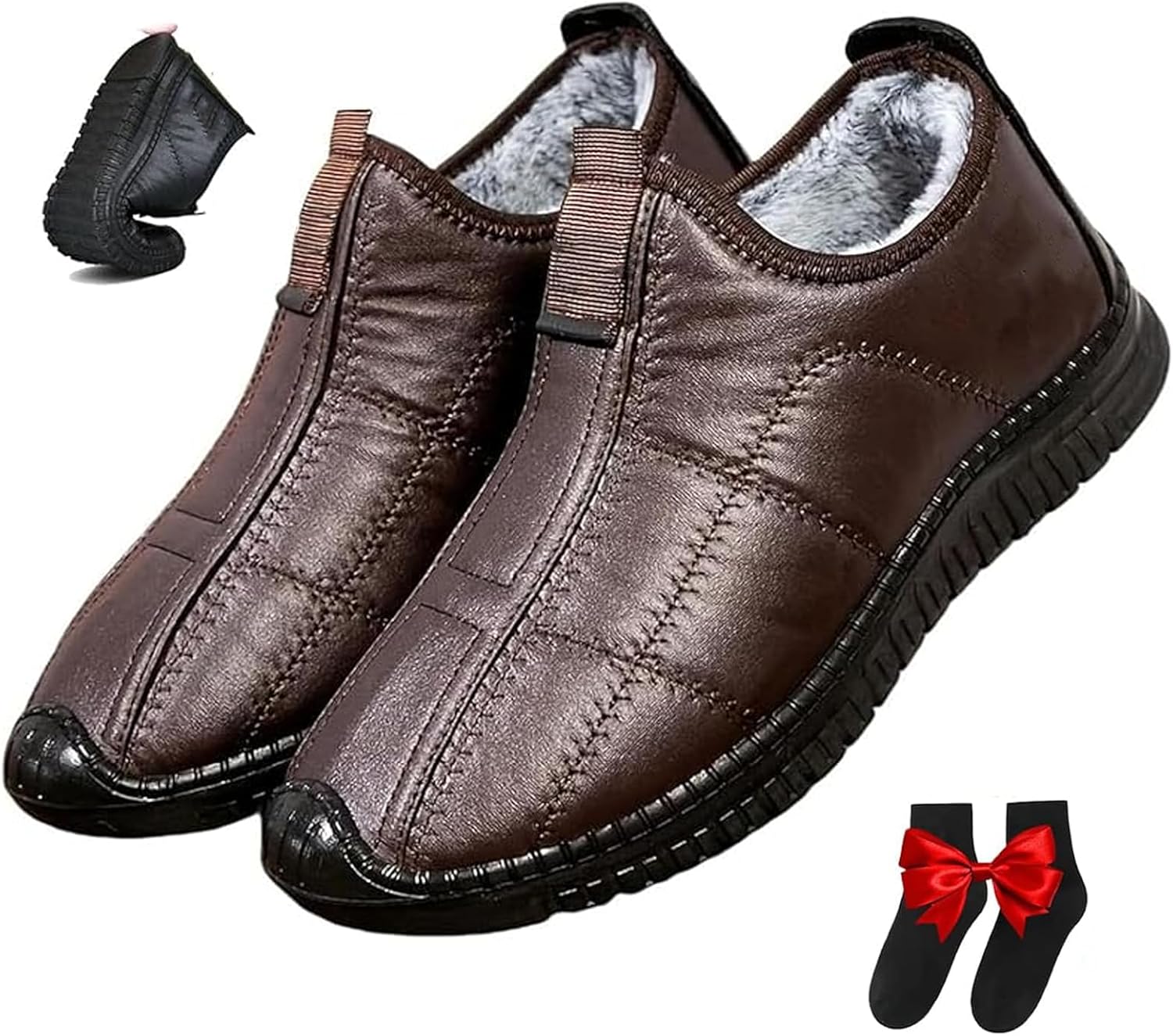 

Мужские зимние термоботинки с нескользящей подошвой, мужские ортопедические водонепроницаемые теплые кожаные легкие ботинки с меховой подкладкой для прогулок на снегу, удобная обувь для пеших прогулок для мужчин Ghtrhsb, Coffee