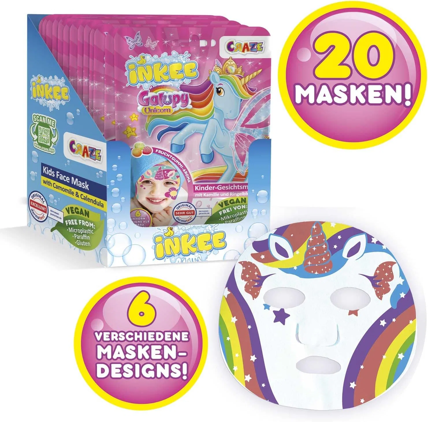 Тканевая маска INKEE — Детские тканевые маски для лица «GALUPY UNICORN» с ароматом фруктовой жвачки, . от — фото 2