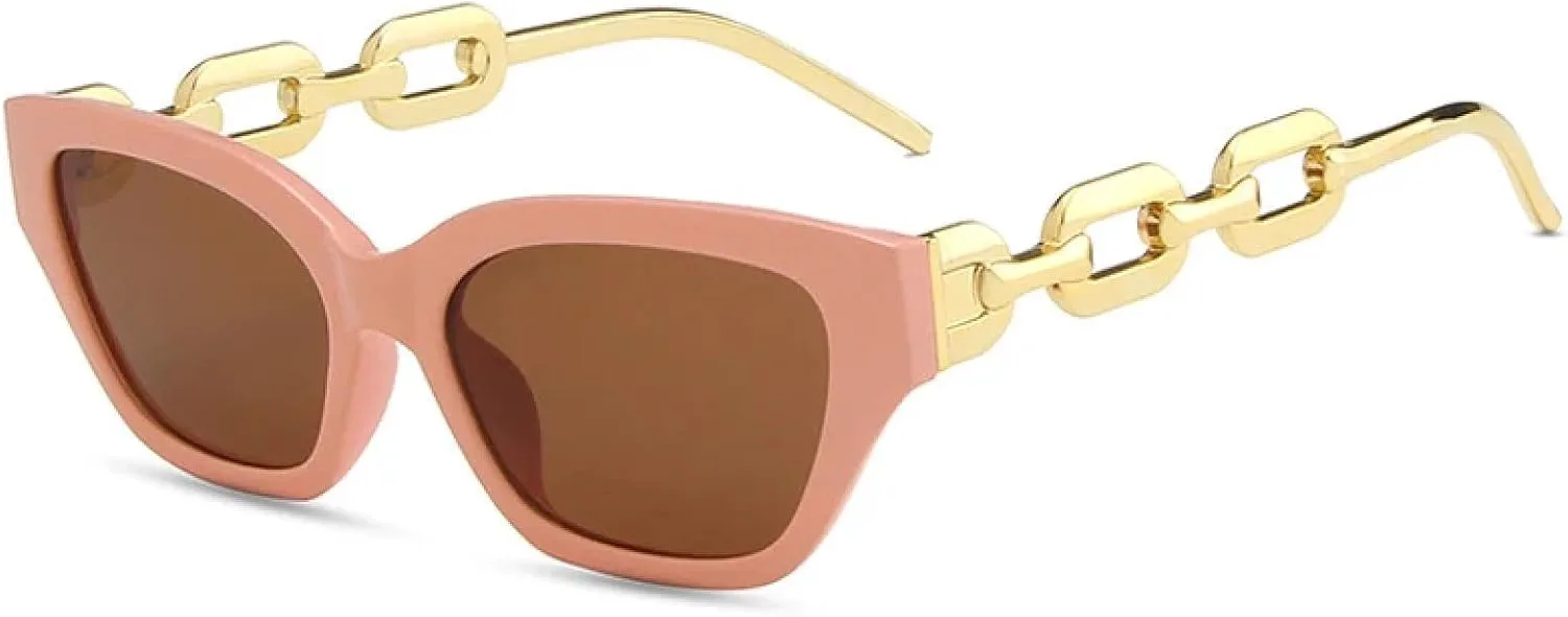 

Популярные модные солнцезащитные очки «кошачий глаз» для женщин, ретро, ​​с цепочкой на дужках, для мужчин, панк, с защитой от УФ-излучения UV400 HHZZYVY, Pink Tea