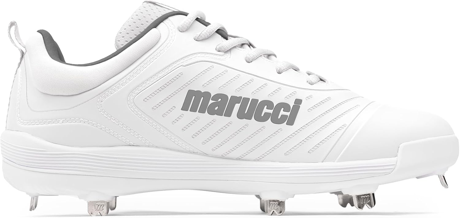 Бейсбольные бутсы Marucci CFT Low Height из металла для мужчин, бейсбольная обувь для мужчин, надежная регулируемая посадка, комфорт и сцепление для высокой производительности, легкие, долговечные, белый — фото 3