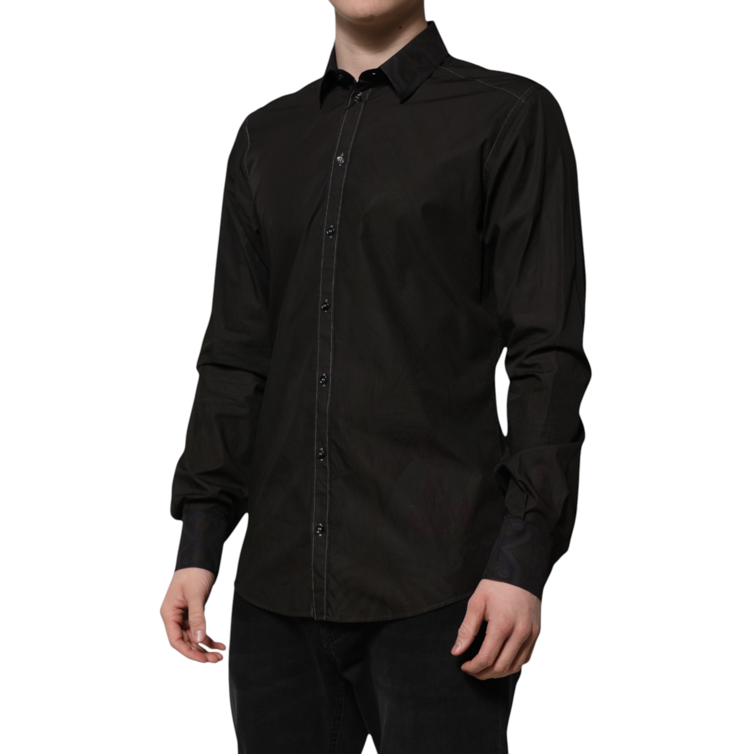 Черная хлопковая жаккардовая рубашка с воротником GOLD Dolce & Gabbana, Black — фото 2