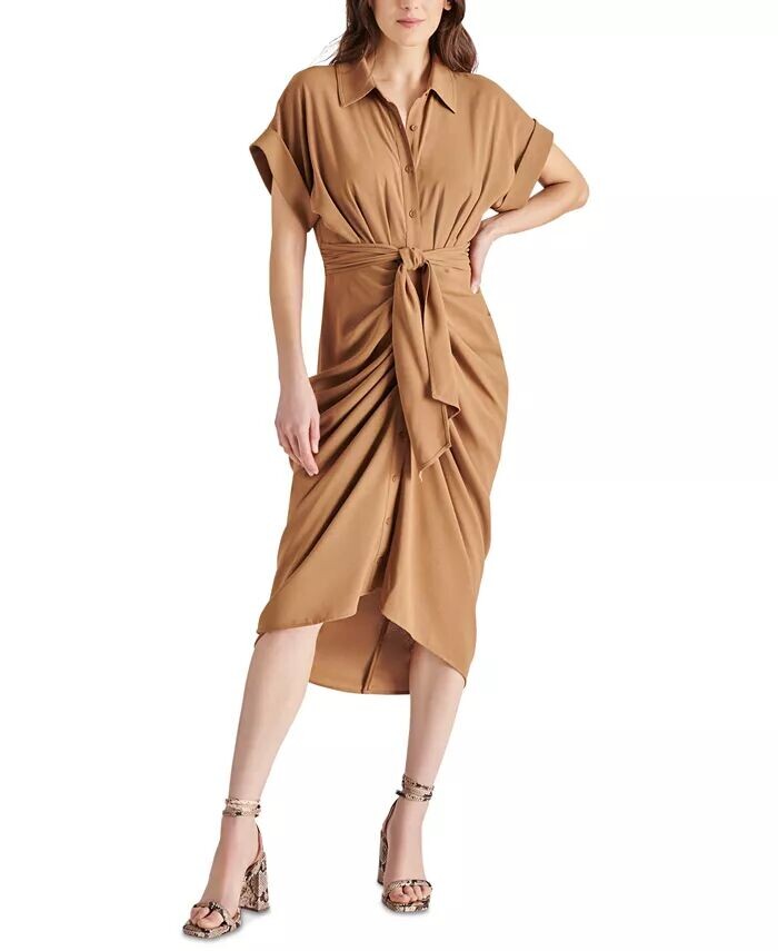 

Женское платье-рубашка Tori с завязками на талии и короткими рукавами Steve Madden, бежевый