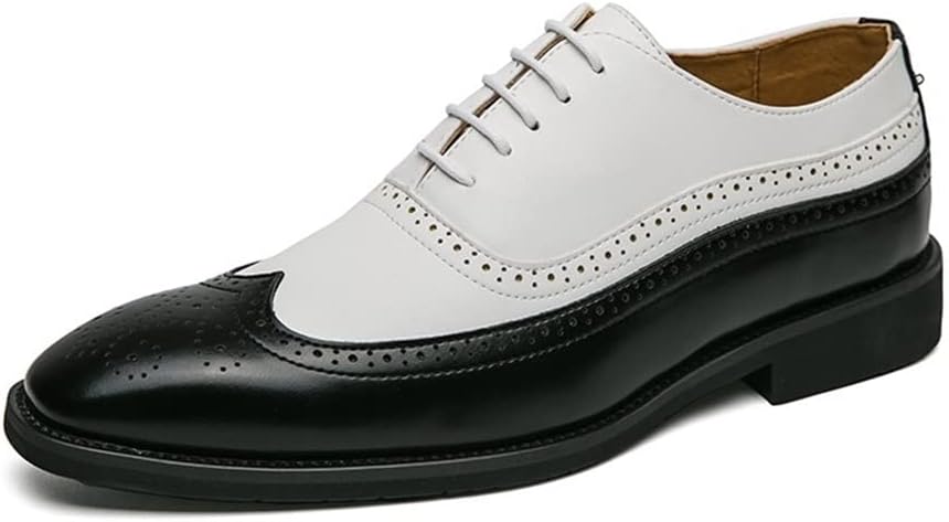 

Классические оксфордские туфли EVSER для мужчин, на шнуровке, двухцветные, с перфорацией, тиснением, на носке, из искусственной кожи, на противоскользящем блочном каблуке, с резиновой подошвой, деловые (Цвет: черный, белый, Размер: 11)