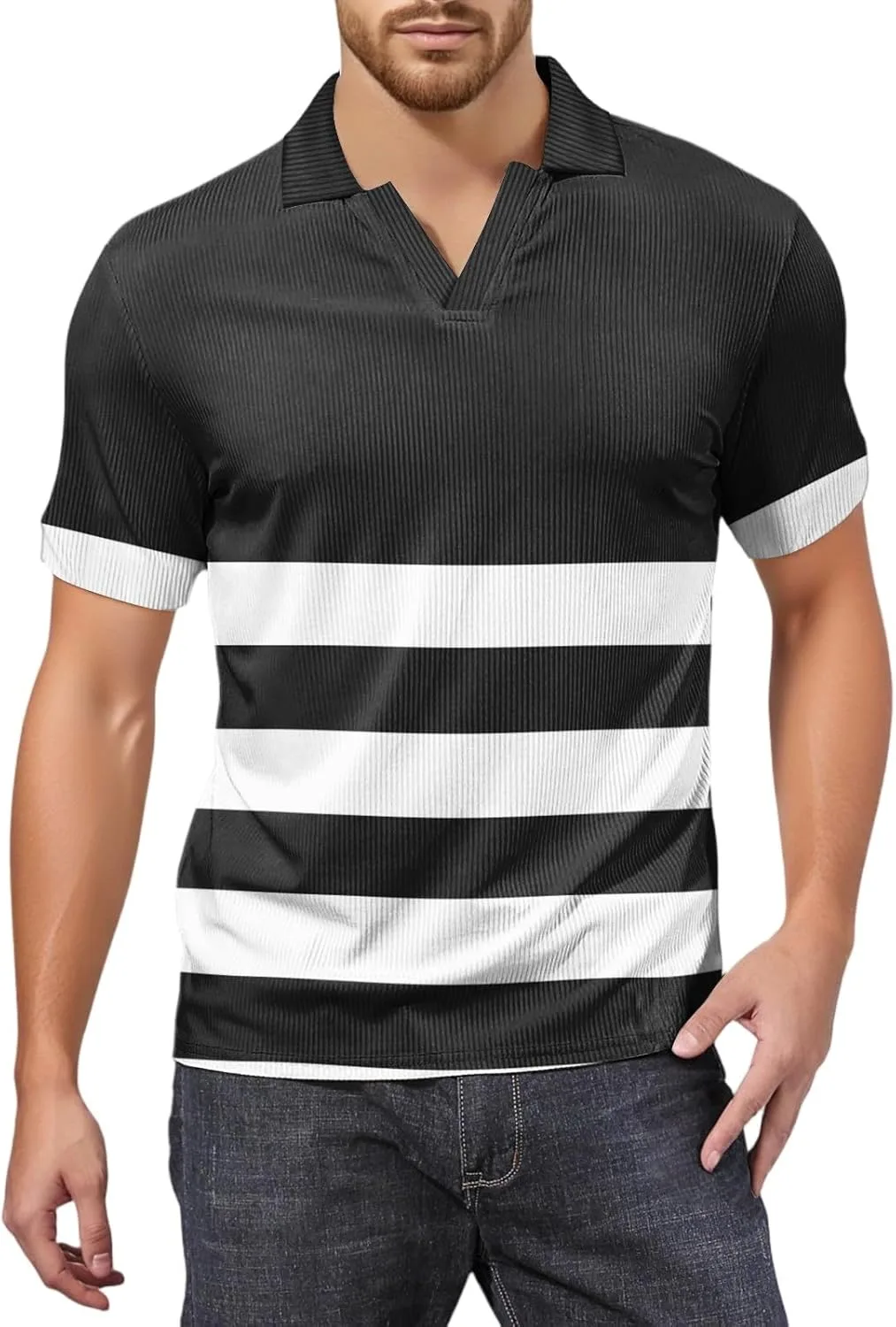 

Мужская поло Ymosrh с коротким рукавом и полосками, M-3XL