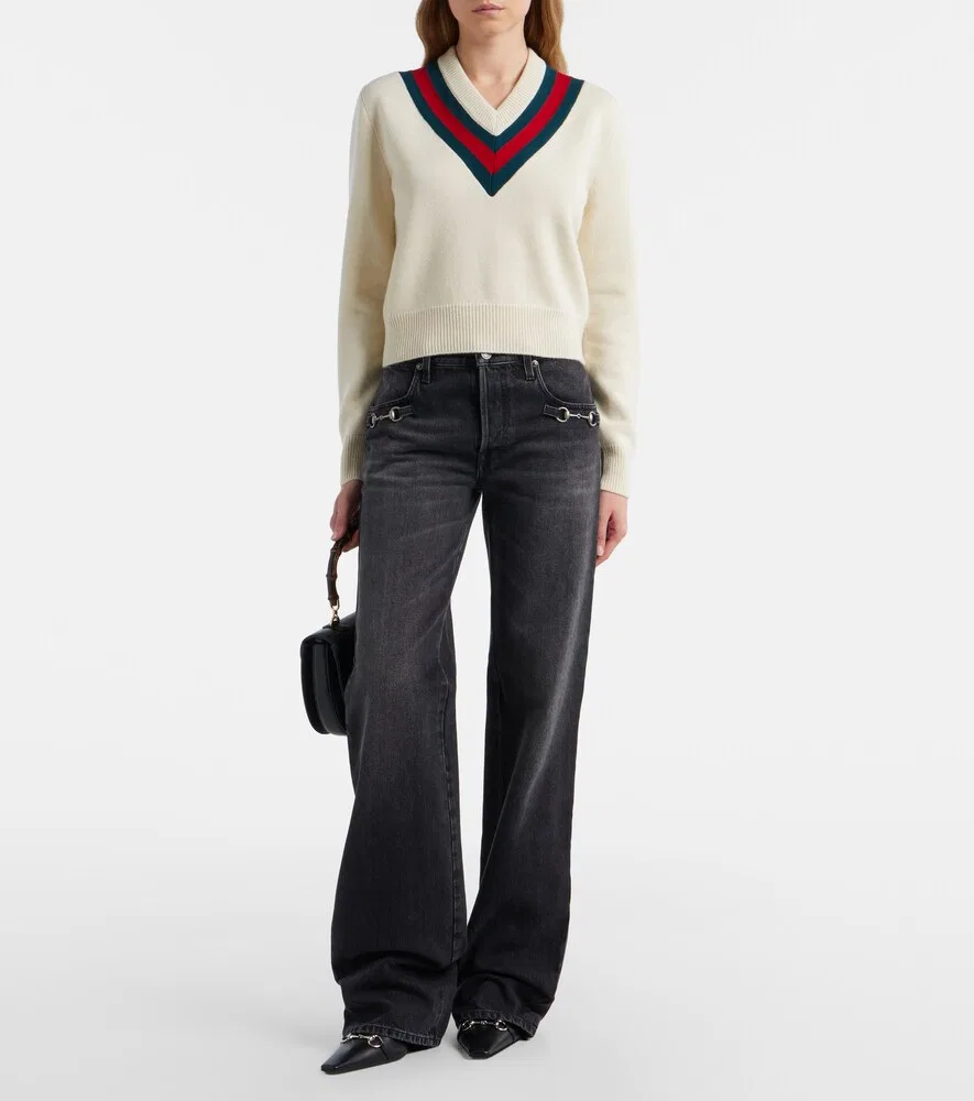 Свитер Gucci Web Stripe, шерстяной с полоской, белый — фото 2