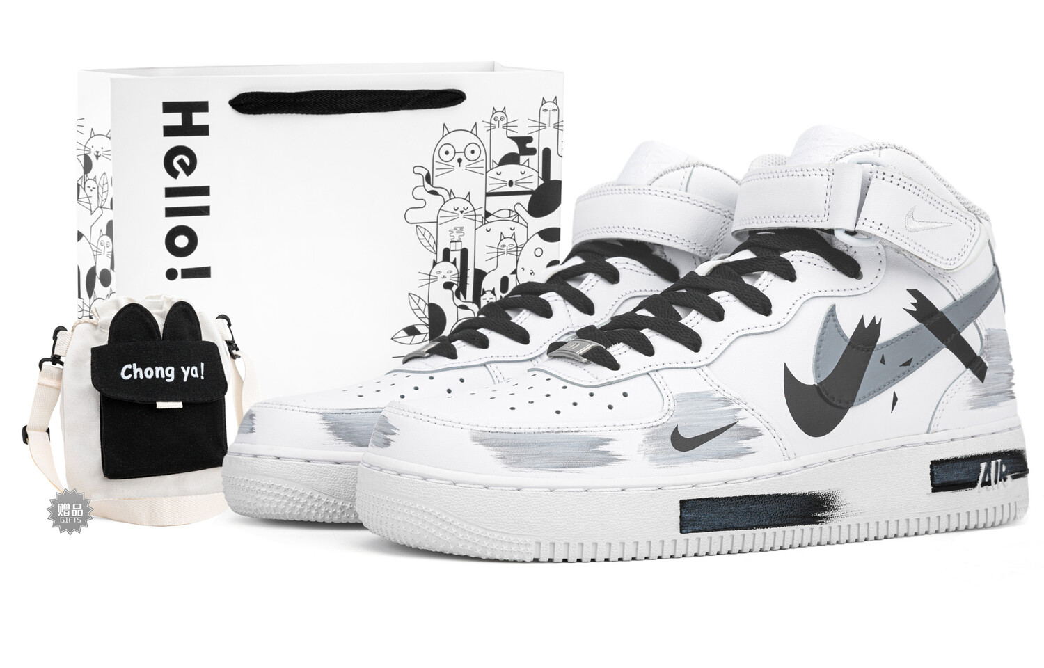 Кроссовки Nike Air Force 1 Skateboard Shoes Unisex Mid-Top White Gray Black