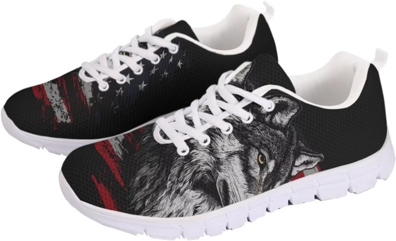 

Мужские и женские беговые кроссовки для шоссе, тенниса, ходьбы, походов. Кроссовки на шнуровке для тренировок, спортзала, легкие спортивные кроссовки Getelinseng, Wolf American Flag