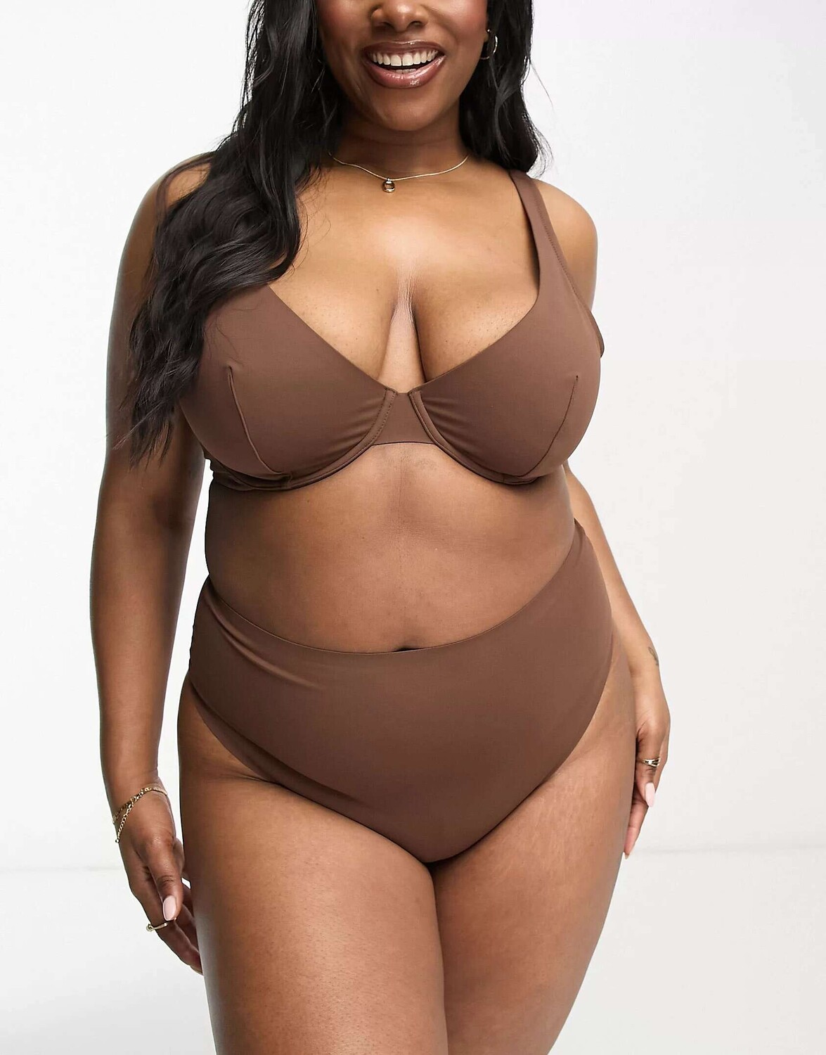 

Коричневые гладкие стринги с высокой талией ASOS DESIGN Curve Marina