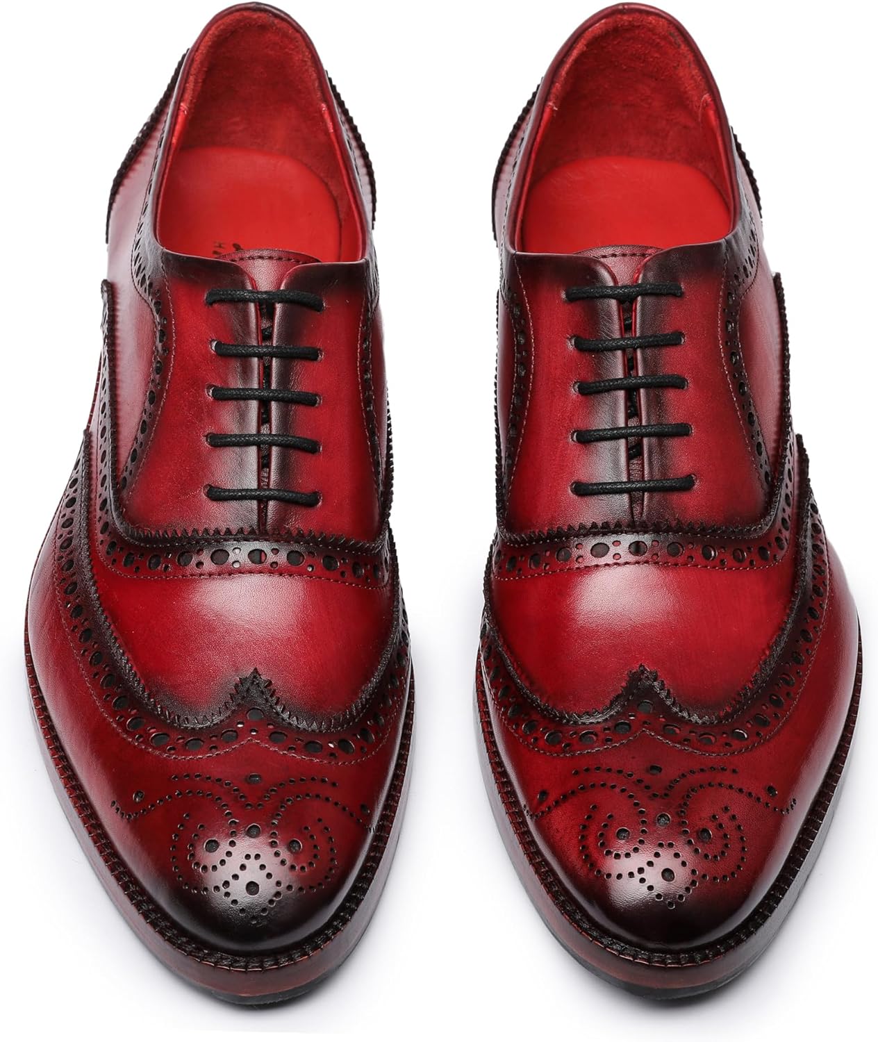Мужские туфли оксфорды Lethato Wingtip Brogue ручной работы из натуральной кожи с шнуровкой, красный — фото 4