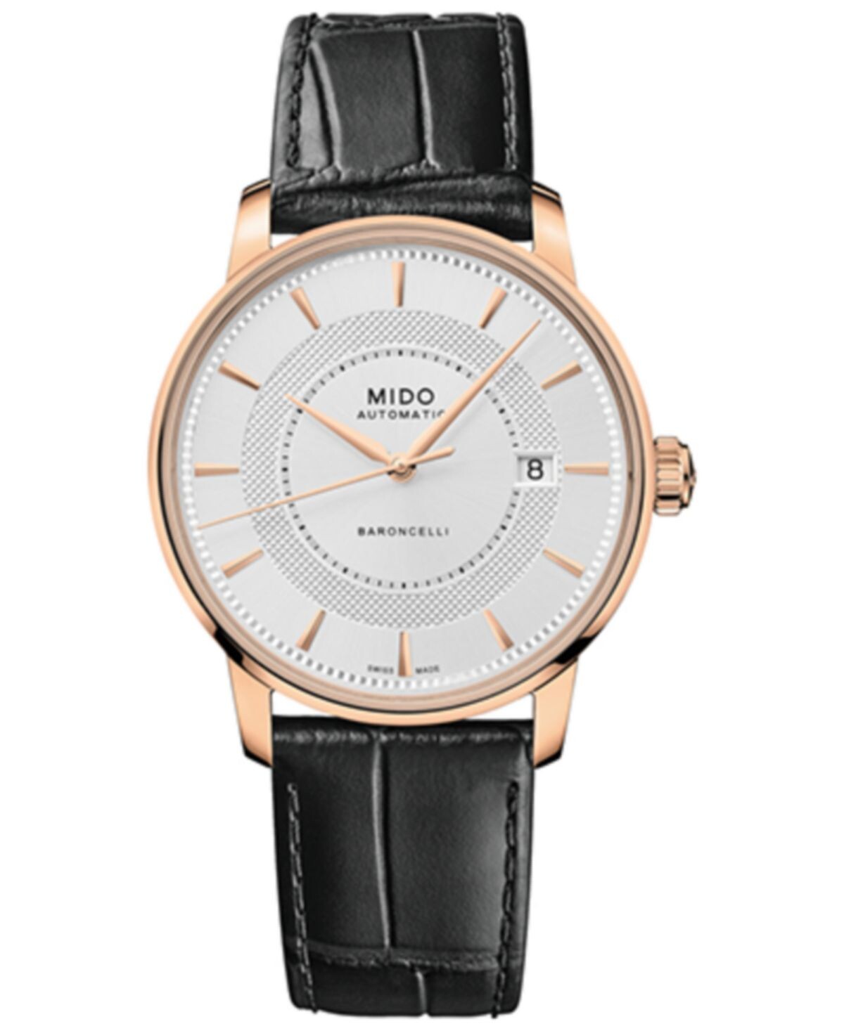 

Мужские швейцарские автоматические часы Baroncelli II Signature с черным кожаным ремешком, 39 мм Mido