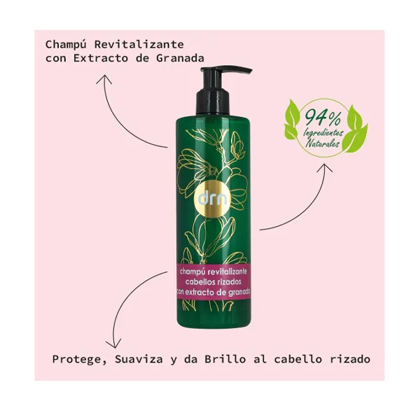 Шампунь с экстрактом граната Champú Revitalizante Cabellos Rizados Drn, 400 ml — фото 2