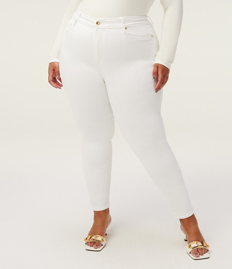 

Укороченные джинсы из эластичного денима скинни Good American Plus Size Good Legs с высокой посадкой, белый