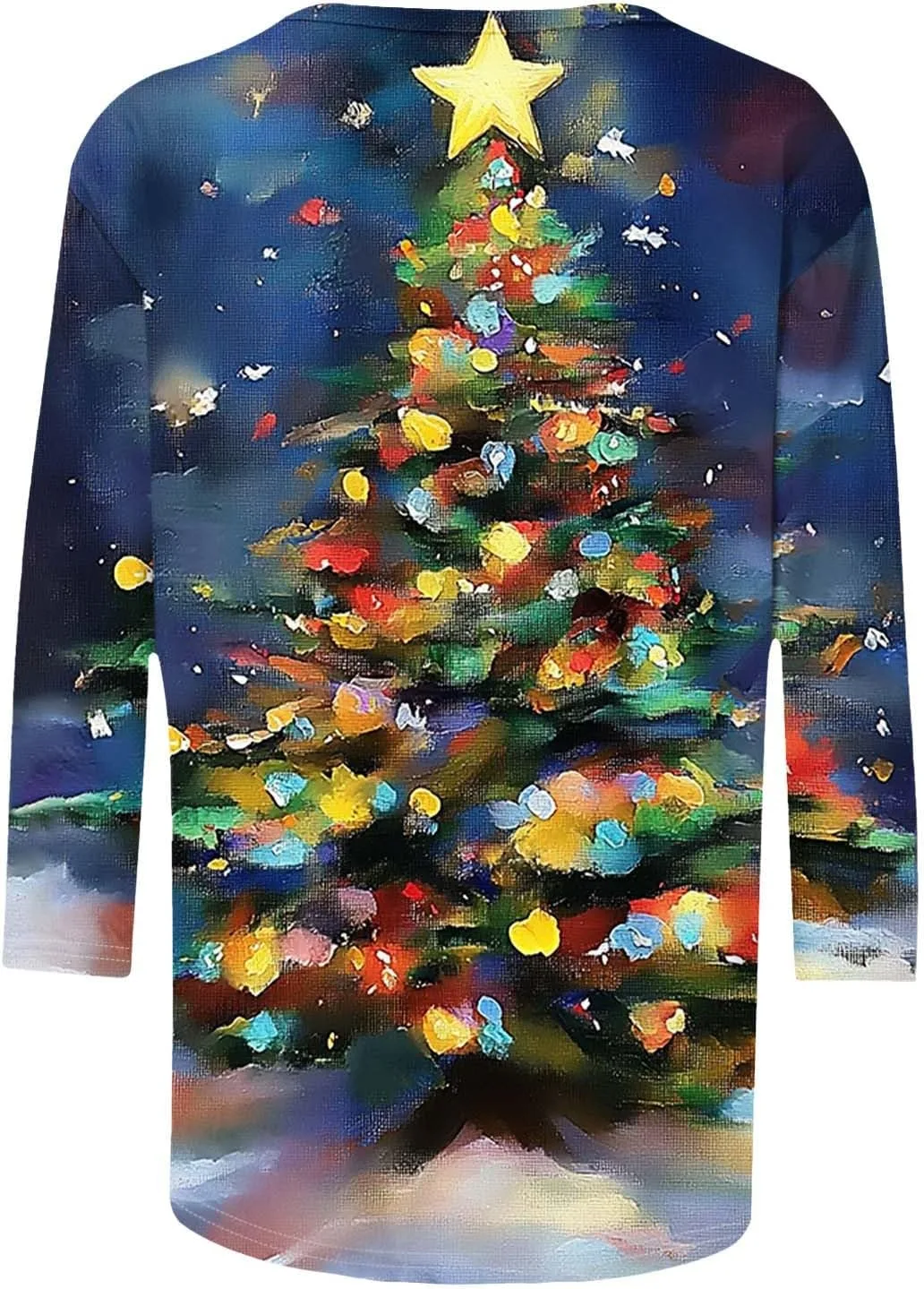 Футболка с рождественским принтом Glitter Xmas Tree Snow, 3/4 рукава, свободный крой — фото 3
