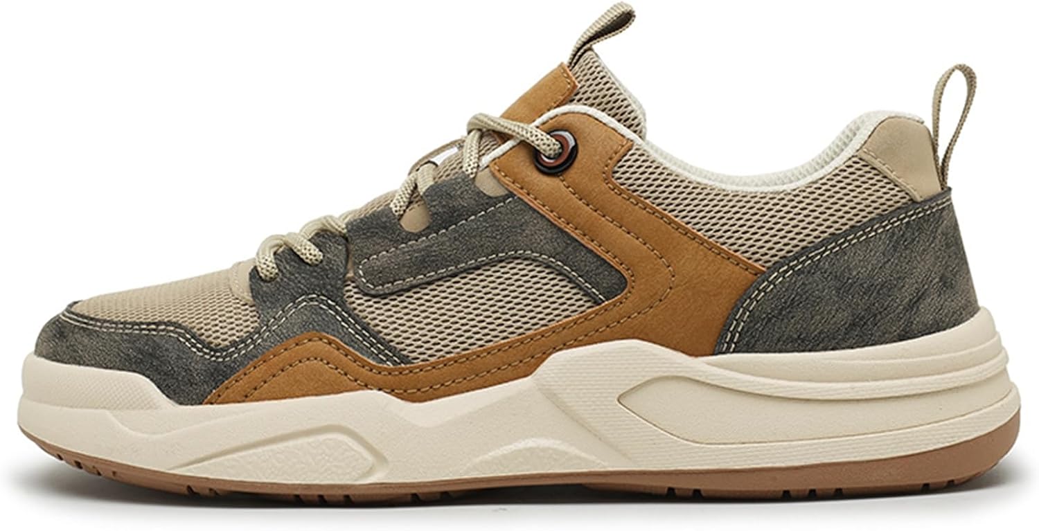 

Мужские кроссовки Netehadi с верхом из кожи и дышащей сетки, средний высокий, на шнуровке, с платформой, повседневные, легкие, с нескользящей подошвой, с круглым носком, для вождения, прогулок, бега и тренировок в теннисе, коричневый